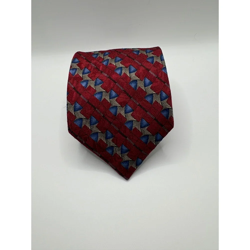 Studio S Mens Geometric Silk Blend Necktie Red Blue Gold Classic Wide Tie